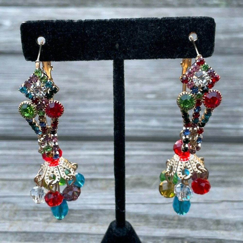 Christmas Earrings Multi Color beads Crystals Fashion Women Ear Jewelry - Picture 1 of 9